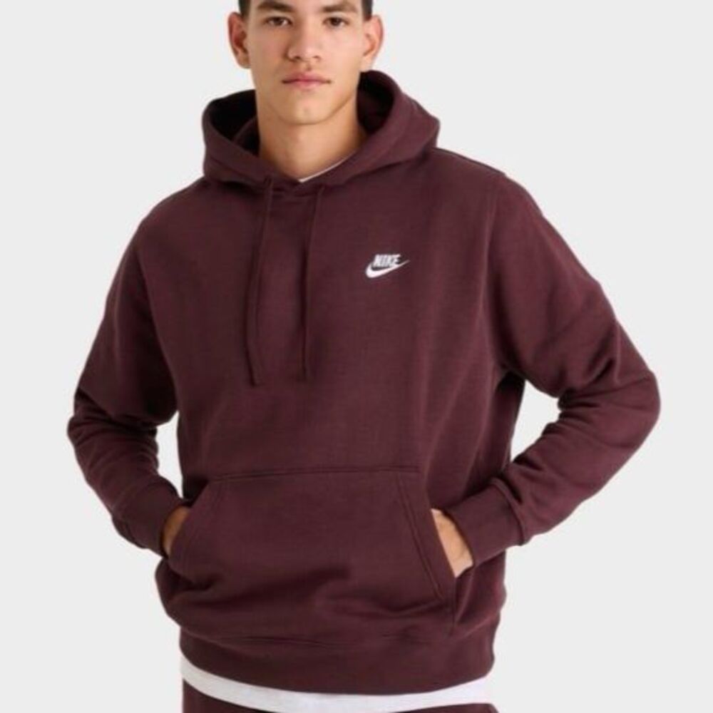 Nike Sportswear Club Fleece Maroon Pullover Hoodie Mens S